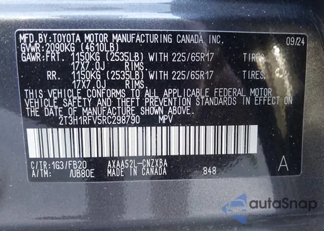 2024 Toyota Rav4 Le from USA, damaged, VIN 2T3H1RFV5RC298790